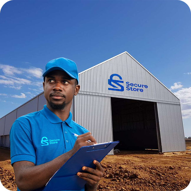 Nigerian agricultural worker using digital warehouse receipt system on a tablet